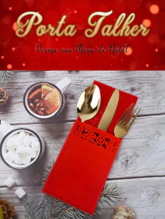 Imagem do Porta Talher Vermelho 2 Peças Decoração Mesa de Natal Luxo