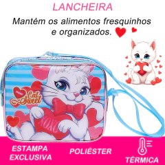 Kit Mochila de Rodinha Menina Estojo Lancheira Gata Coração - comprar online
