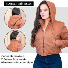 Jaqueta Suede Camurça Feminina Forrada Capuz Removível KLIZZ - KLIZZ