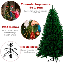 Arvore de Natal 2,40Metros Pinheiro Verde Grande Pé de Ferro - KLIZZ