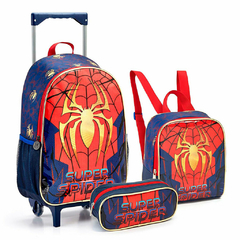 Kit Mochila de Rodinhas Escolar Infantil Super Spider Aranha