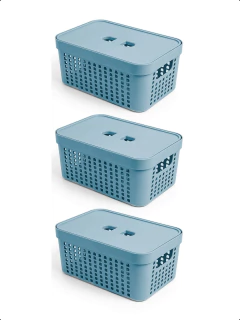 Kit 3 Cestos Organizador 2L Multiuso Tampa Caixa Empilhável - comprar online