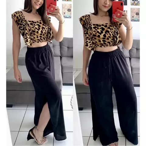 Calça Pantalona Feminina Fendas Laterais Cintura Alto Forrado Moda Super Envio ! ! 001