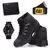 Kit Bota Coturno Masculino Caterpillar Em Couro Ecológico Adventure Origens Mais Chinelo Relógio Carteira e Cinto
