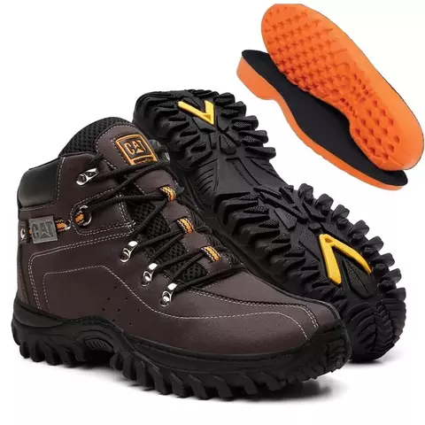 Bota Masculina Caterpillar Casual Macia Adventure de Couro Impermeavel Barato