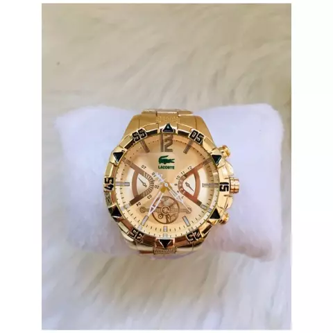 Relógio masculino dourado prata metal analógico digital refletivo jacaré
