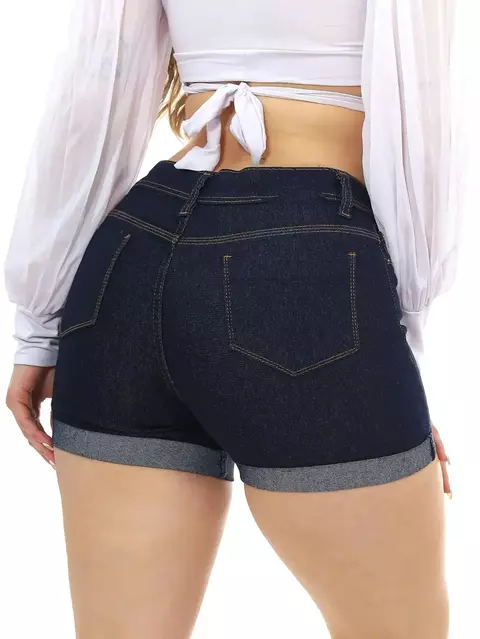 Shorts Jeans Feminino Cintura Alta Levanta Bumbum