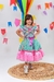 Vestido Infantil Junino Caipira Xadrez Verde e Branco Luxo