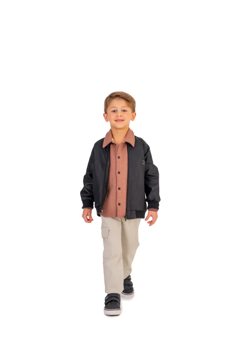 Jaqueta de Algodão Imitação de Couro Kids Inverno