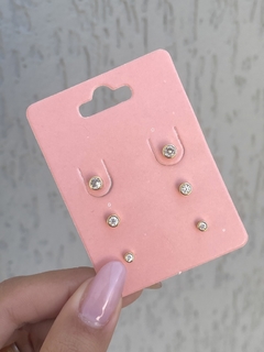 Kit trio de brincos zircônias prime banhado a ouro18k