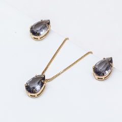 Conjunto Laura gota lavanda banhado a ouro 18k (Dourado)