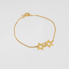 Pulseira com duas estrelas vazada com corrente Simples banhado a ouro18k