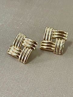 Brinco chic quadrado faixas banhado a ouro18k