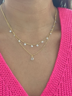 Colar duplo com zircônias cristal banhado a ouro18k