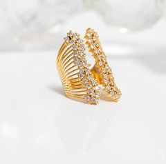 Anel PRIME regulável zircônias laterais banhado a ouro 18k