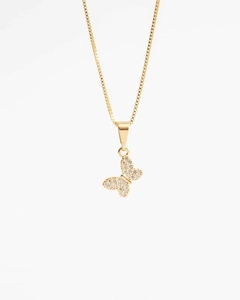 Colar com pingente de borboleta e zircônias cristal banhado a ouro18k