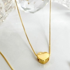 Colar coração chapado grande, banhado a ouro 18k