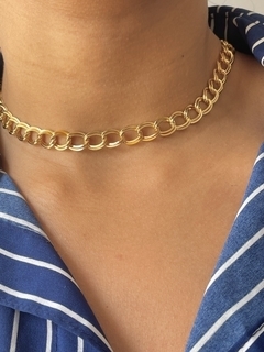 Choker elos duplos médios banhado a ouro 18k