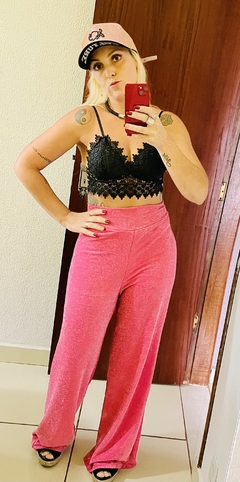 CALÇA PANTALONA BRILHO LUREX ROSA M - Salseiro