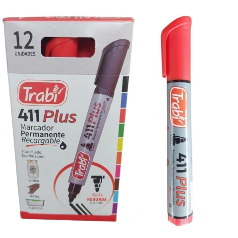 MARCADOR ROJO PERMANENTE 411 PLUS RECARGABLE