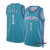 Camisa regata azul clara da Charlotte Hornets, edição clássica 2023/24, fabricada pela Jordan.