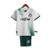Kit infantil do Palmeiras II 2023/24, composto por camisa branca com detalhes em verde e calção verde.
