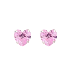 Crafitá - Brinco com zircônia de coração rosa em prata 925