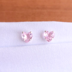 Crafitá - Brinco com zircônia de coração rosa em prata 925