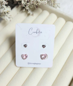 Crafitá - Kit de brincos coração rosa em prata 925