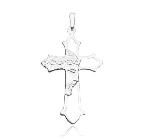 Pingente Crucifixo Face de Cristo Vazado (4,3cmX2,7cm) (2,4g) (PRATA 925)