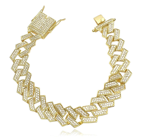 Pulseira Retangular Cravejada em Zircônia 14mm (32,1g) (Banho Ouro 18k)