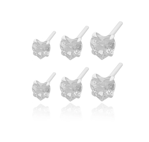 Trio de Brincos Coração 3mm, 4mm, 5mm (PRATA 925)