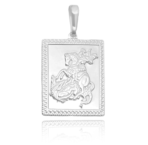 Pingente Placa São Jorge G (3cmX2,4cm) (4,3g) (PRATA 925)