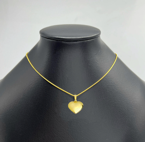 Colar Veneziana 1,2mm (Fecho Tradicional) (Tag 18k) + Pingente Coração Liso (2,4cmX2,1cm) (Banho Ouro 18k)