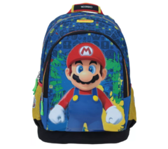 Mochila Grande Escolar Chenson Mario Bros Mb64521-9 Color Azul Diseño de la tela Liso