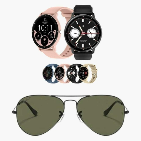 Relógio Smartwatch Bracelet ZW02 a prova d'agua + Óculos de Sol Rayban RB3025 Aviador (CORES NA DESCRIÇÃO)