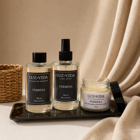 Kit Verbena - Home Spray | Difusor de Ambiente com Varetas | Vela Clássica 140g
