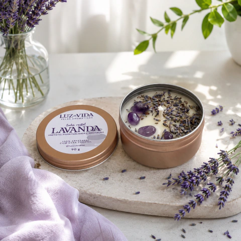 Vela Aromática Lavanda com Ametista - Linha Cristal 90 g