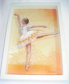 Quadro Infantil - Bailarina vestido branco flores laranja - Artesanatos Silvia Federico