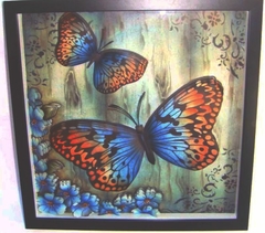 Quadro Flores -Borboletas azuis com flores