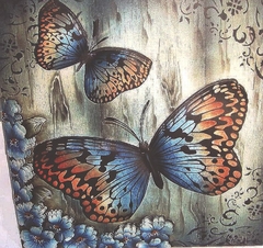 Quadro Flores -Borboletas azuis com flores - Artesanatos Silvia Federico
