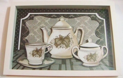 Quadro Cozinha - Bule-xícaras-chaleira preto e branco