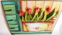 Quadro Flores - Tulipas vermelhas - Artesanatos Silvia Federico