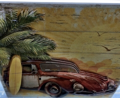 Quadro Carros - Fusca vermelho com prancha de surf - Artesanatos Silvia Federico