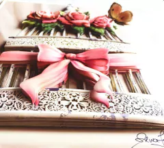 Quadro Flores - Gaiola com flores cor de rosa - Artesanatos Silvia Federico