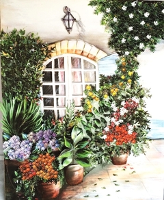 Quadro Flores - Cenário Janela com vasos de plantas