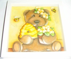 Quadro quarto infantil - Ursinho marrom com pote mel