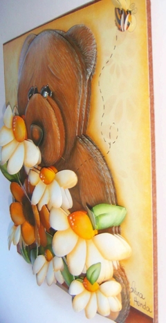 Quadro quarto infantil - Ursinho marrom com margaridas - comprar online