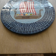 Centro Giratório de mesa em Mosaico de vidro 45 cm (Barco Viking) - comprar online
