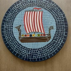 Centro Giratório de mesa em Mosaico de vidro 45 cm (Barco Viking)